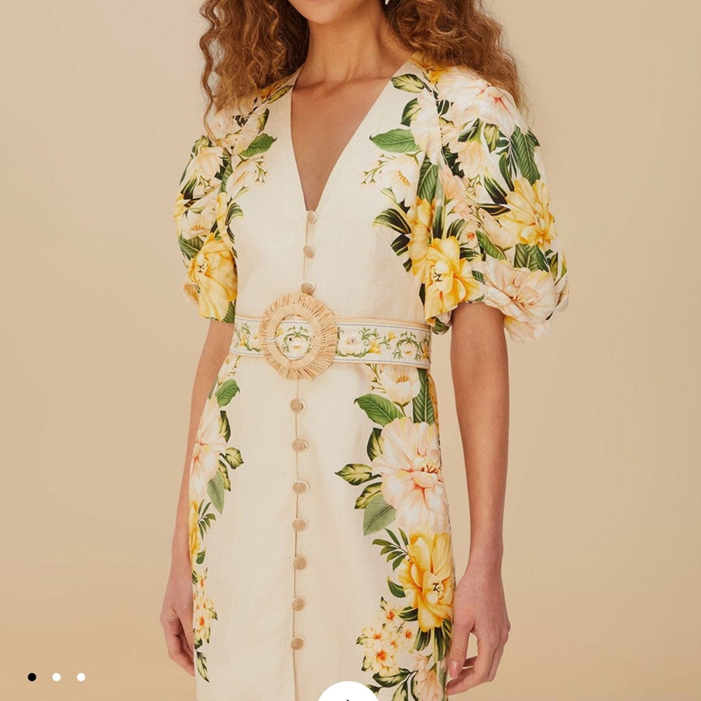 NWT Farm Rio Sand Garden Cascade Euroflax™ Premium Linen Mini Dress, XXS